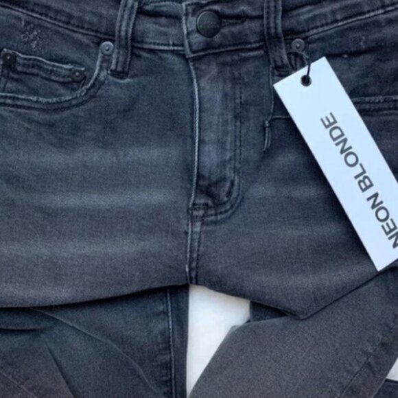 Free People NEON BLONDE Skinny Jeans Distressed Black Denim High rise waist 24 - Picture 4 of 14